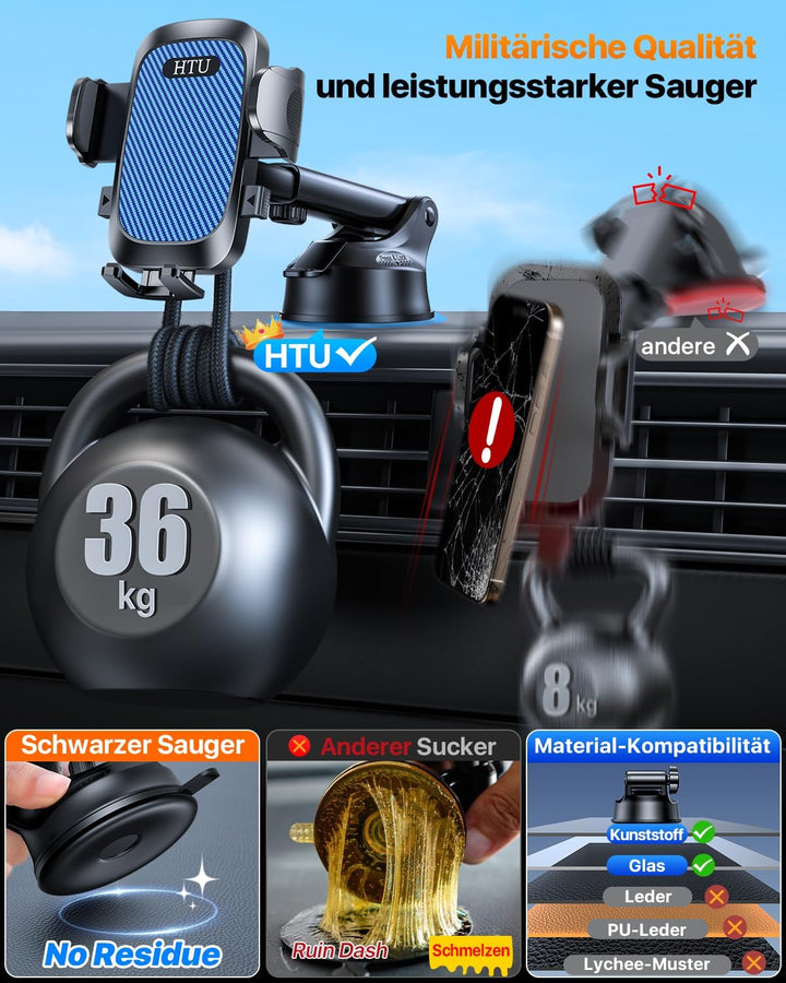 HTU 2026【Militär-Klasse】 Handyhalterung Auto【Stärkste Saugnapf & Lüftung】 Handy Halterung Auto 360°