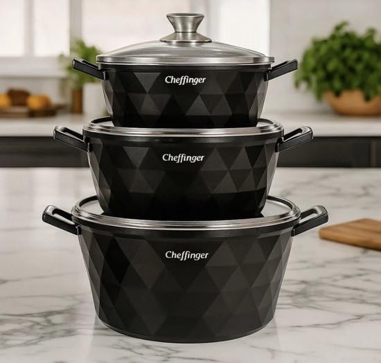 Cheffinger Diamond Line Topfset 6-teilig, Schwarz