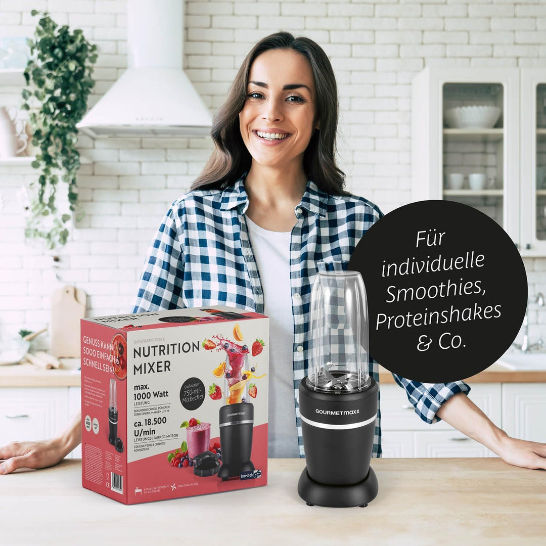 GOURMETmaxx Mixer & Smoothie Maker 4-tlg. | Standmixer elektrisch für den Vitaminkick to go | Nutrit