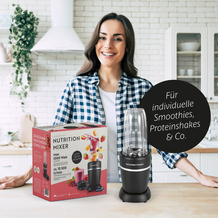 GOURMETmaxx Mixer & Smoothie Maker 4-tlg. | Standmixer elektrisch für den Vitaminkick to go | Nutrit