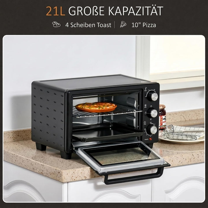 HOMCOM Minibackofen 21L mit 1 Drahtgestell und 1 Backblech 3 Kochmodi 100 °C-230 °C einstellbare Tem