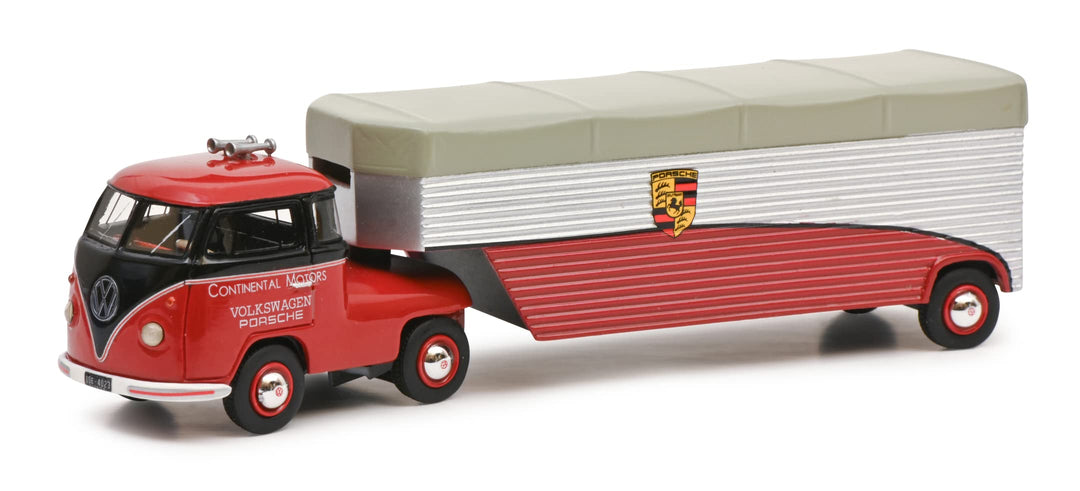 Schuco 452001000 VW T1 C.Motors rot/schw. 1:64, Mehrfarbig
