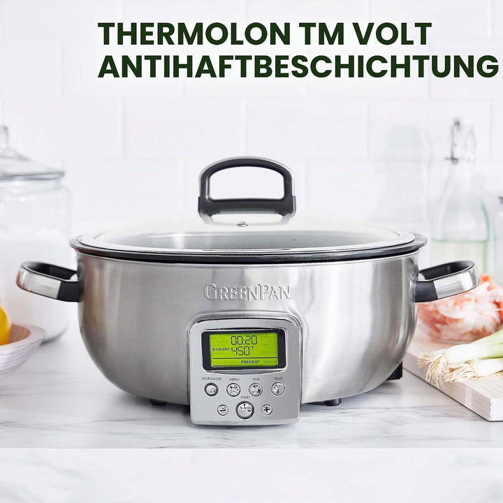 GreenPan Elite Wesentlich Schlau Elektrisch 5.6L Bratentopf,Einfache Brat- Sautier- Rühr- und Reisko