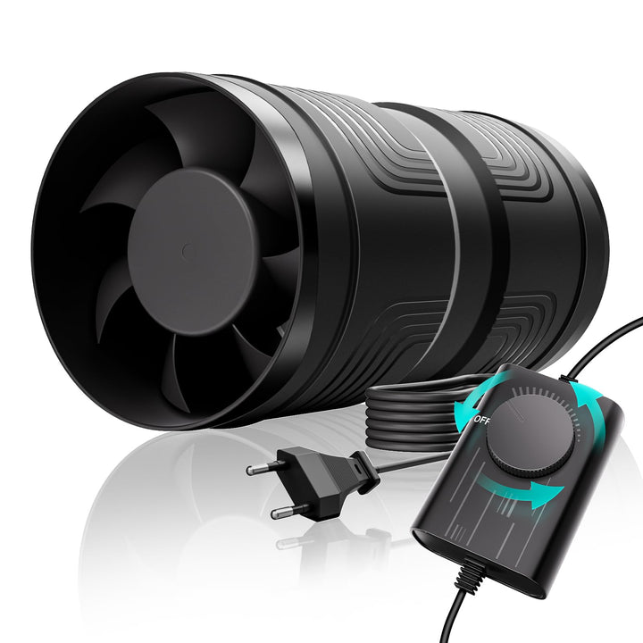 HG Power 100mm Rohrventilator Regelbar, 221 m³/h Rohrlüfter, Inline Abluftventilator mit Überhitzung