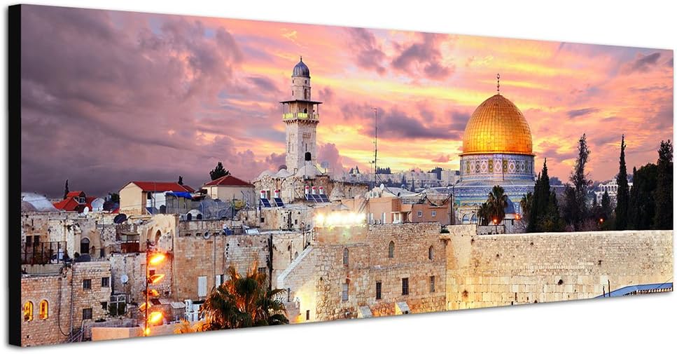 Paul Sinus Art Panoramabild auf Leinwand und Keilrahmen 120x40cm Israel Jerusalem Mauer Tempel Altst