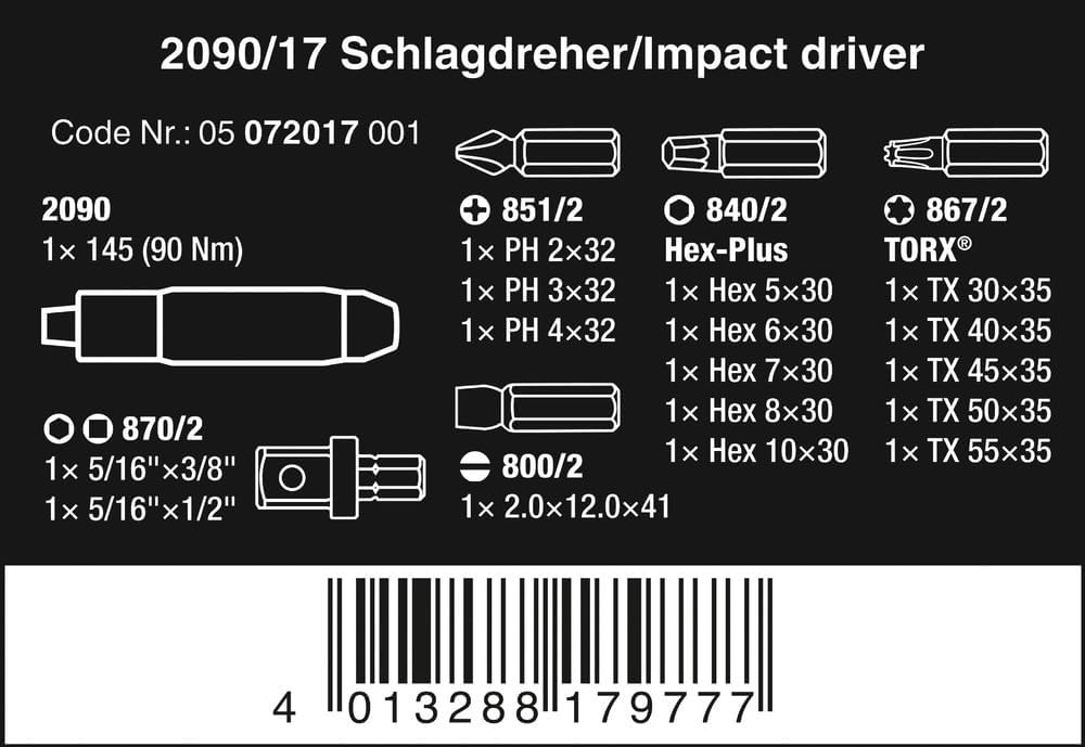 Wera 05072017001 Schlagschraubendreher-Satz 2090/17, 90 Nm, 5/16 Zoll, 17-teilig