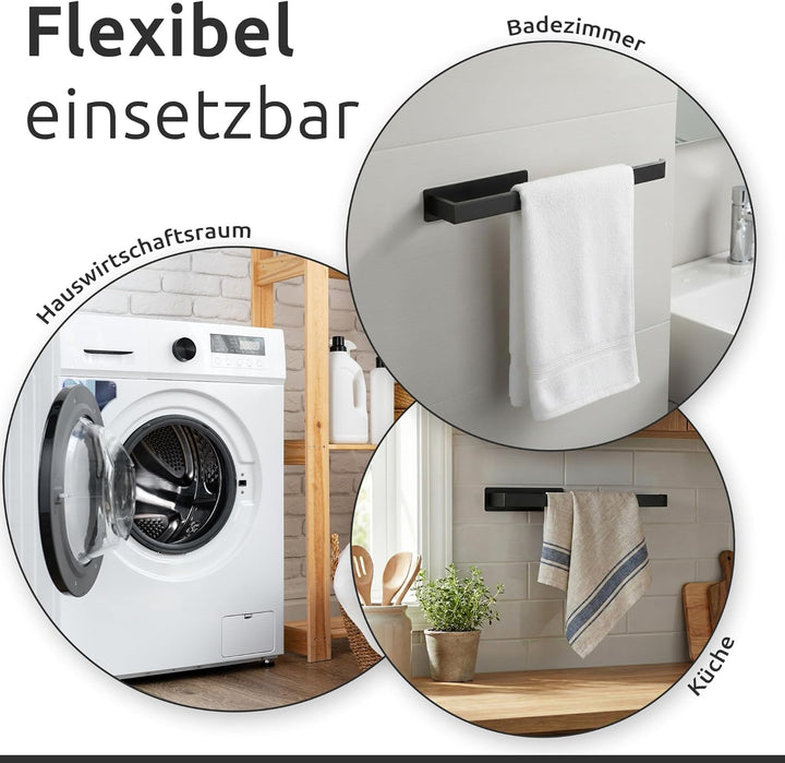 ECENCE Handtuchhalter ohne Bohren selbstklebend Schwarz 38cm - Moderne Handtuchstange aus Edelstahl