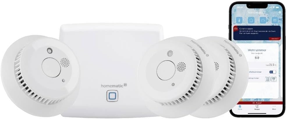 Homematic IP Smart Home Starter Set Rauchwarnmelder, Rauchmelder alarmiert lokal über die Sirene und