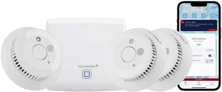Homematic IP Smart Home Starter Set Rauchwarnmelder, Rauchmelder alarmiert lokal über die Sirene und