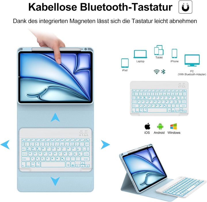 IVEOPPE Tastatur iPad Air 6. Generation, iPad Air 11" Hülle mit Tastatur 2024, 7-Farbige Beleuchtung