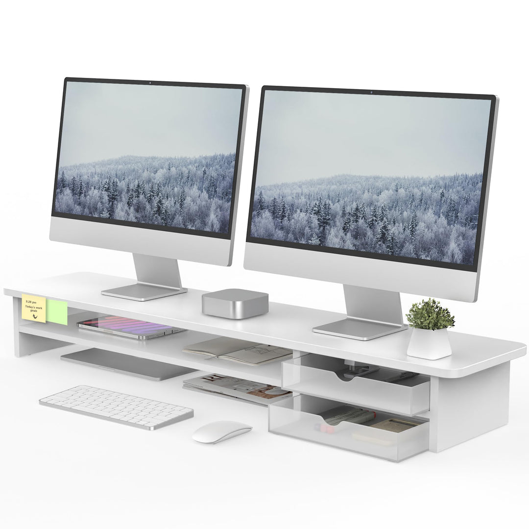 Fenge Dual Monitorständer Riser mit 2 Acryl Schubladen 108cm Grosse Computer Bildschirmständer für P