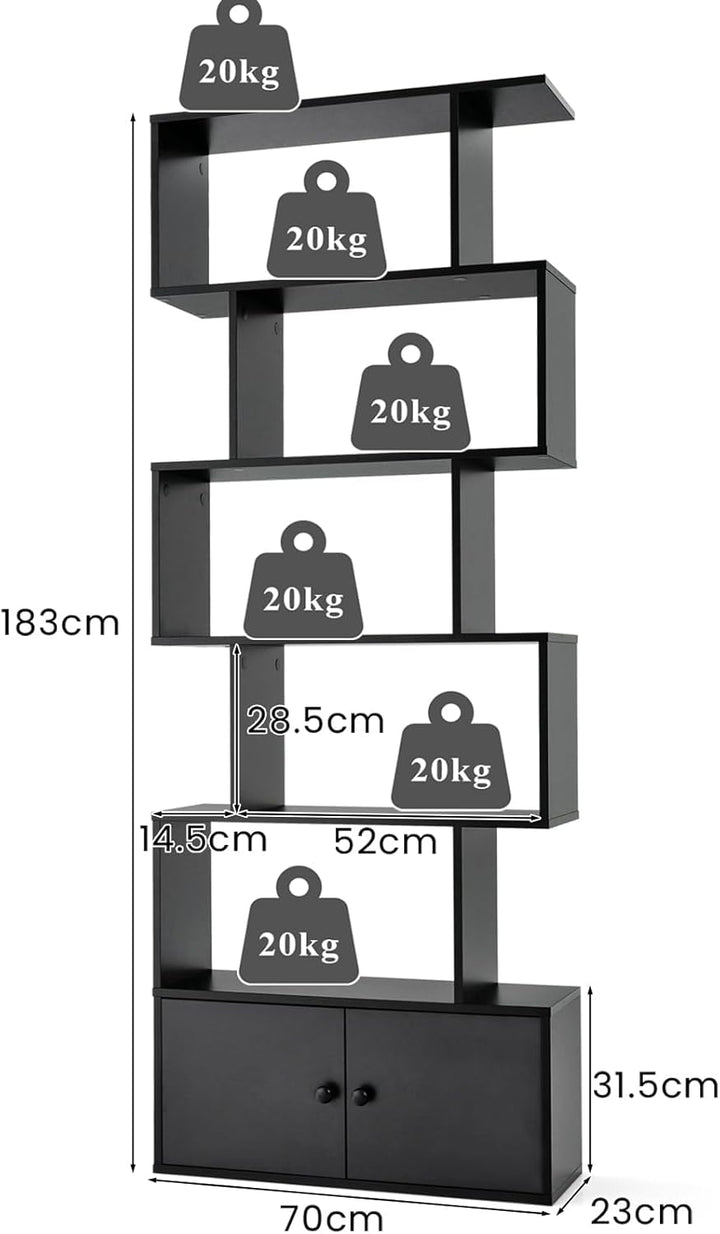 HOMASIS Bücherregal mit 5 Ebenen, Standregal mit Schrank & 2 Türen, Aufbewahrungsregal aus Holz, Wan