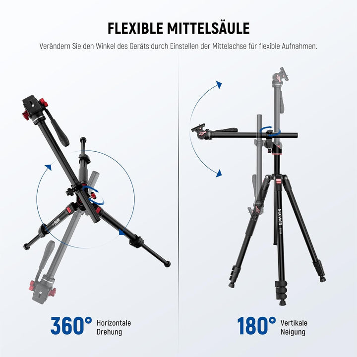 NEEWER Overhead Horizontal Kamera Stativ Einbeinstativ mit Fluidkopf und Flexibler Mittelsäule, 90"