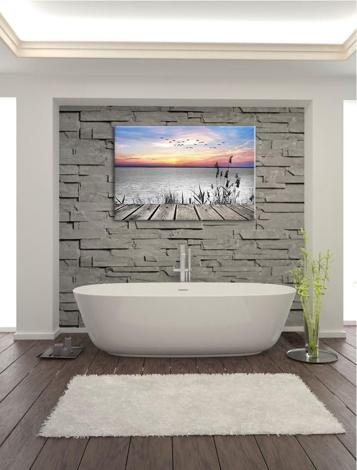 Steg mit Ausblick auf das Meer schwarz/weiss Format: 100x70 auf Leinwand, XXL riesige Bilder fertig