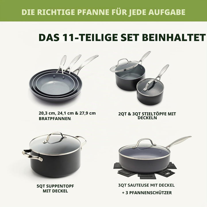 GreenPan Valencia Pro Kochgeschirr-Set mit Antihaftbeschichtung, 15-teilig, PFAS-frei,