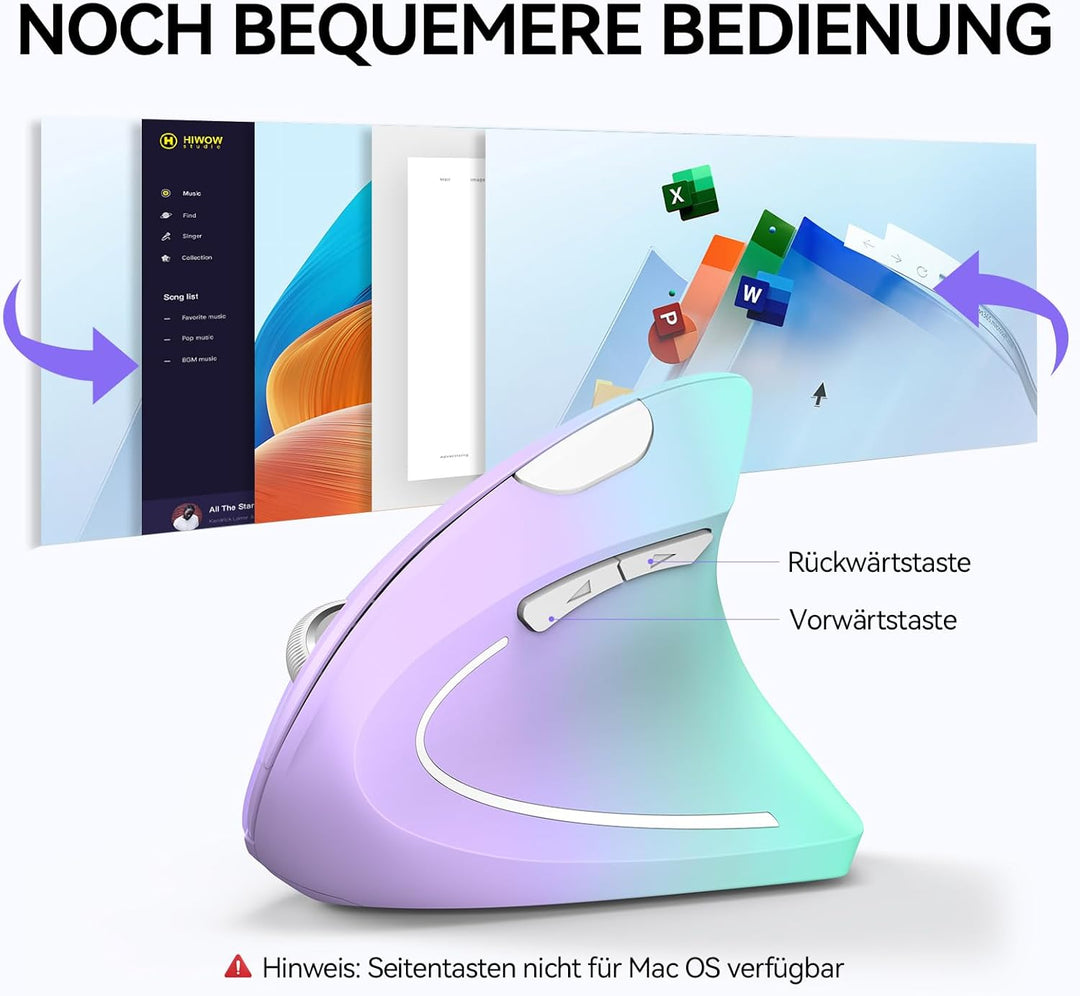 TECKNET Ergonomische Maus, Kabellose Bluetooth Vertikale Maus(BT 5.0+BT 3.0+2.4G), 6 Einstellstufen