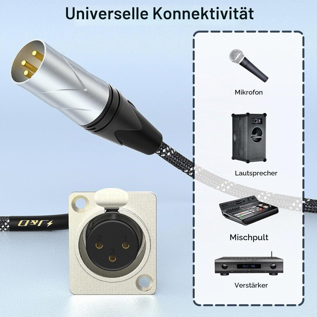 J&amp;D XLR-Kabel D-Typ, XLR Stecker-zu-Buchse Audiokabel mit Nylonummantelung, Lötfreier Pass-Through-A