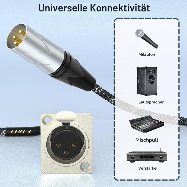 J&amp;D XLR-Kabel D-Typ, XLR Stecker-zu-Buchse Audiokabel mit Nylonummantelung, Lötfreier Pass-Through-A