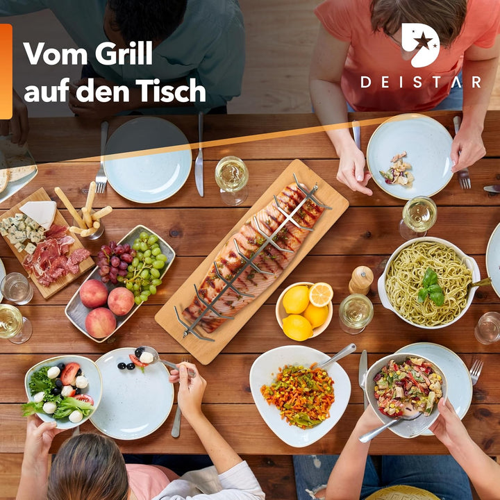 Flammlachsbrett Premium – Edelstahl-Halterung mit verstärkten Schrauben & Buchenholz – Perfekt für F