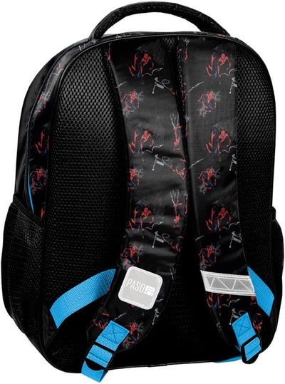 Paso Schulrucksack Set 3 Tlg. - Mit Turnbeutel & Befüllter Federmappe - Spiderman, Schwarz, 43 x 31