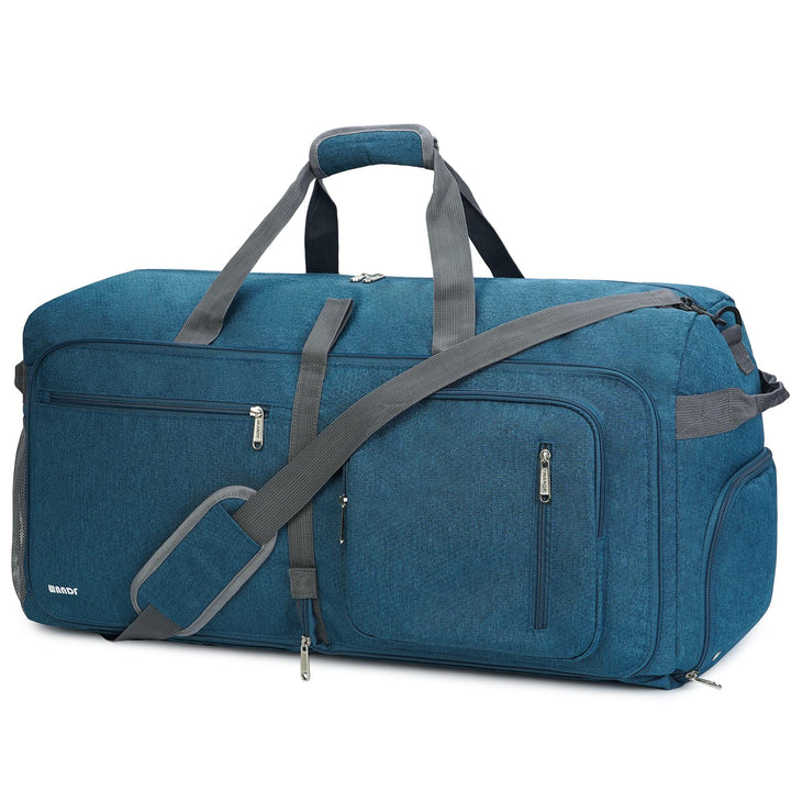 WANDF Reisetasche 65L mit Schuhfach Faltbare Weekender-Reisetasche Handgepäck für Männer Frauen (Bla