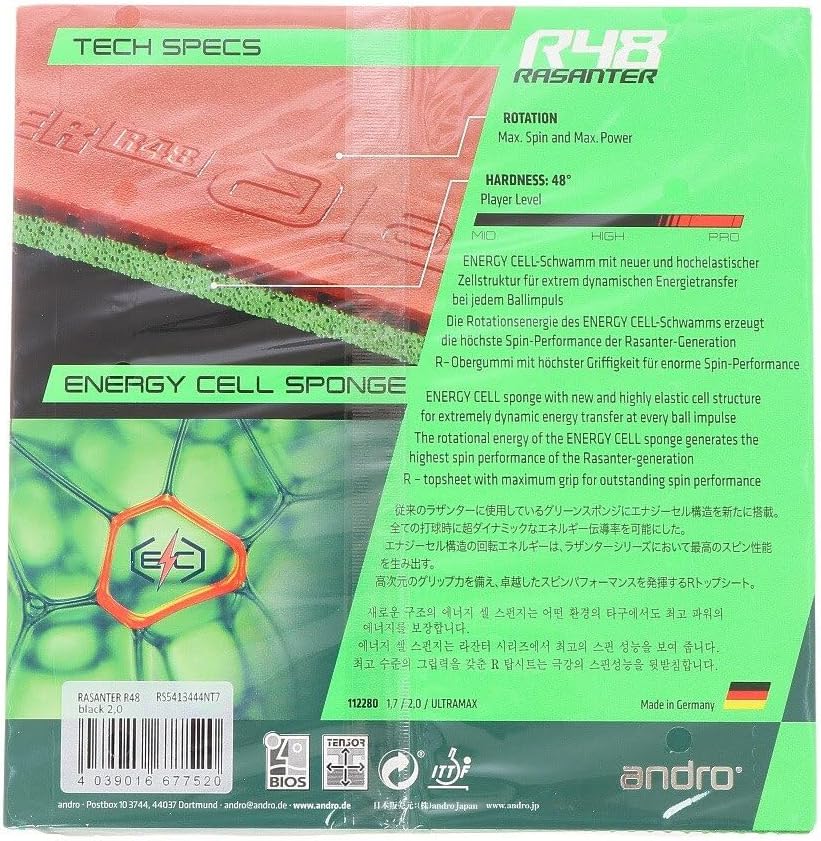 ANDRO Belag Rasanter R 48 Schwarz 2,0 mm, Schwarz 2,0 mm