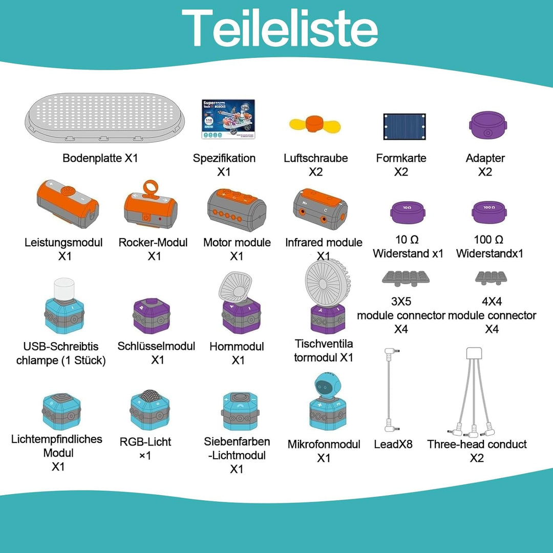 Elektronik Baukasten für Kinder STEM Physik Experimentierkasten mit Lichtsensor & Mikrofon Lernset m