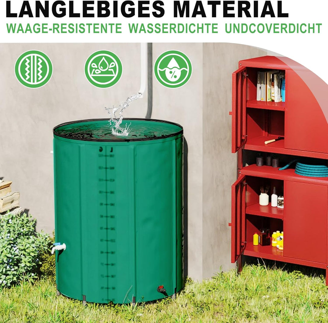 NAIZY Regentonne 750 Liter Regenwassertonne Zusammenklappbar Regenwassertank mit Regenfass PVC Schut