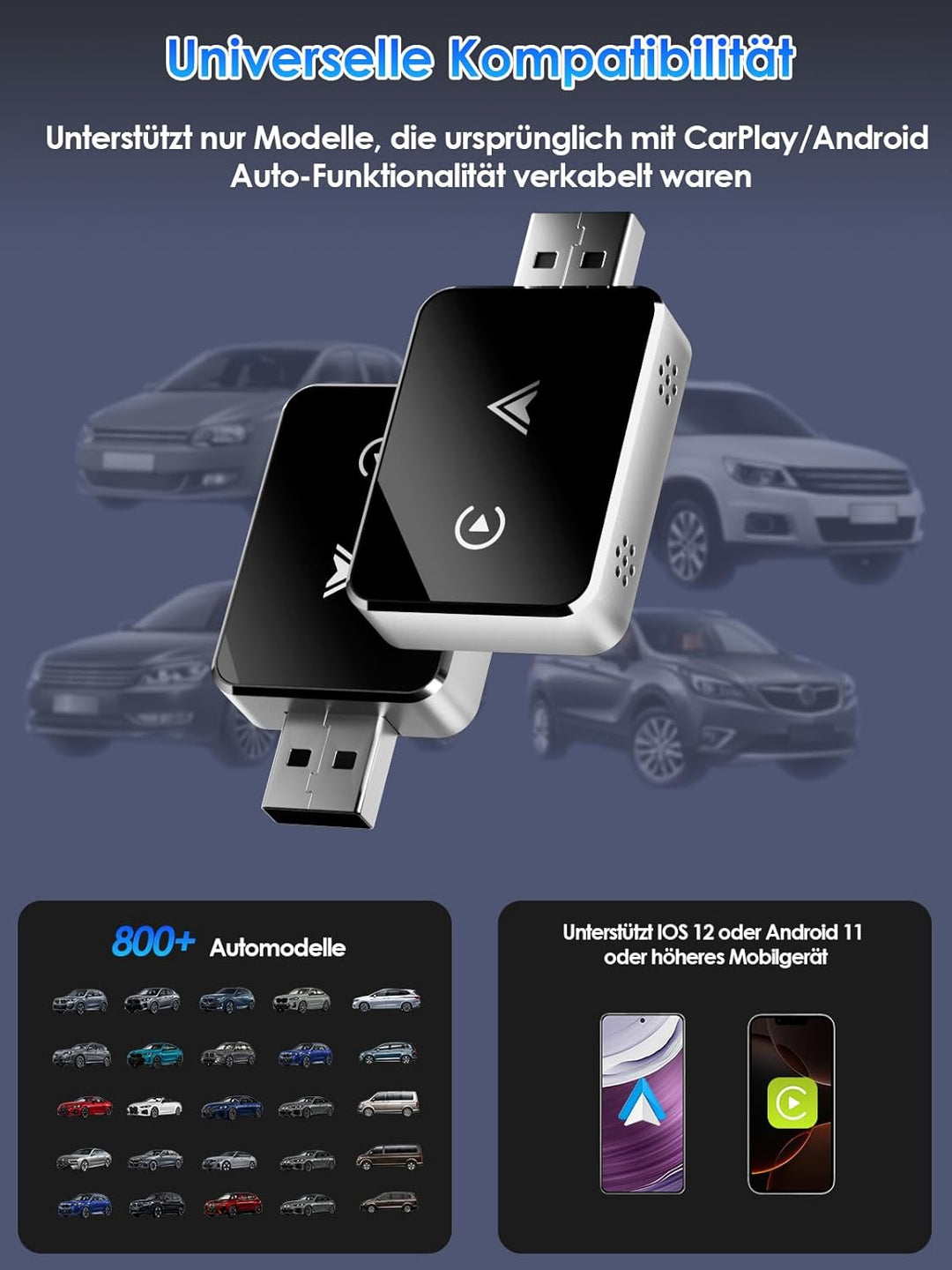 Wireless Adapter 2-in-1 für CarPlay/Android Auto, PARPAT Umwandlung von Kabelgebunden zu Kabellos mi