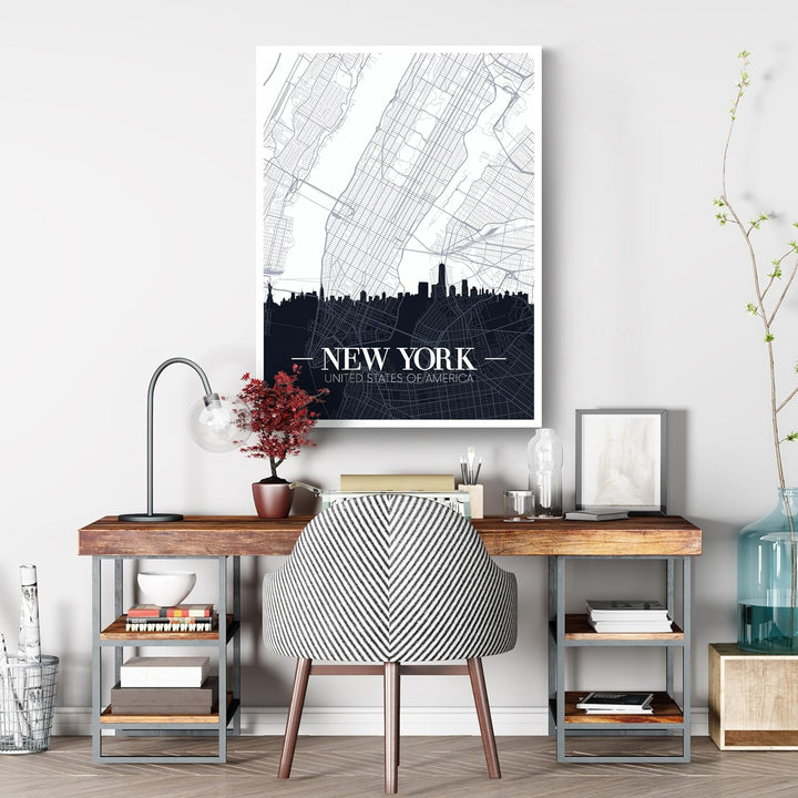 wandmotiv24 Stadt Karte als Leinwandbild, 100x75cm, Hochformat, New York City, USA, NYC, Amerika, St