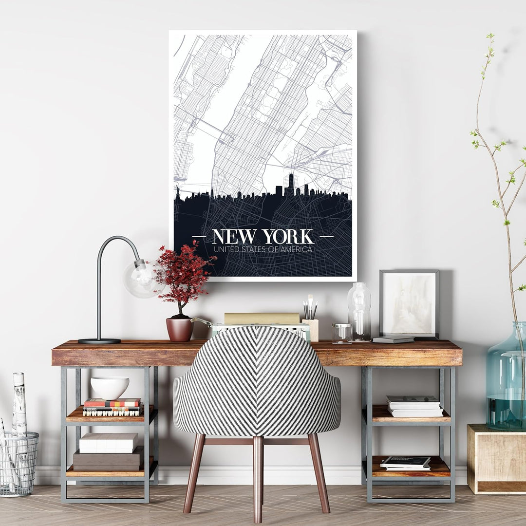 wandmotiv24 Leinwandbild Stadt Karte, Hochformat, New York City, USA, NYC, Amerika, Stadtplan M0448