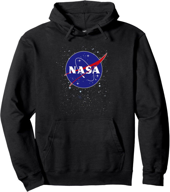 NASA Blue Red Logo In Space Stars Pullover Hoodie