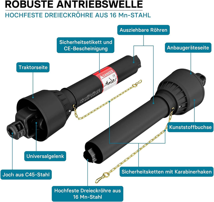 Zapfwelle T6 Gelenkwelle 1155mm 830Nm 540U/min, PTO-Shaft, 74kW (100PS), 2x 1 3/8" 6 Zähne