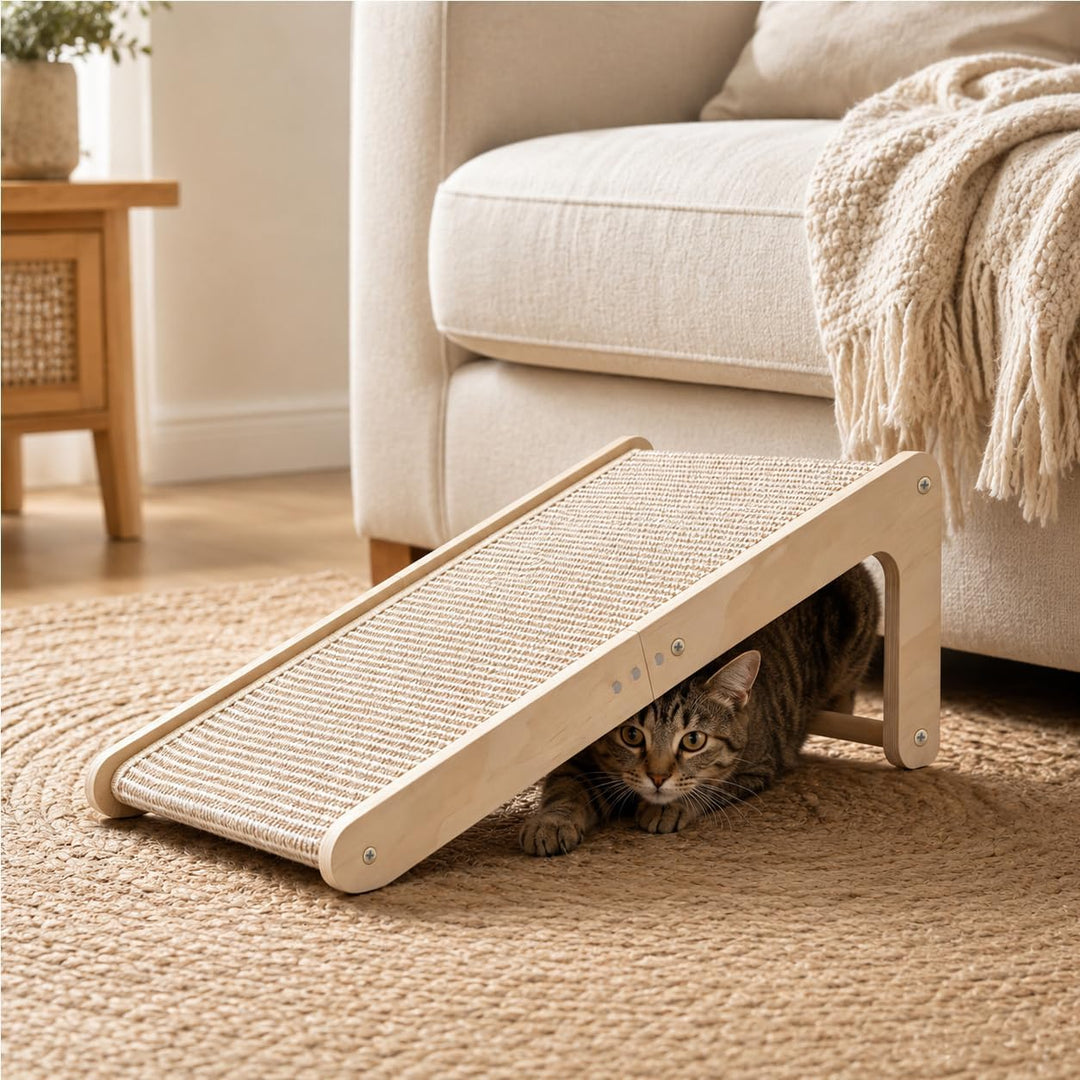 Kratzbrett für Katze, 65 cm Hohe Dual-Use Kratzsäule Katzen | L-förmige Kratzmöbel aus Massivholz &amp;