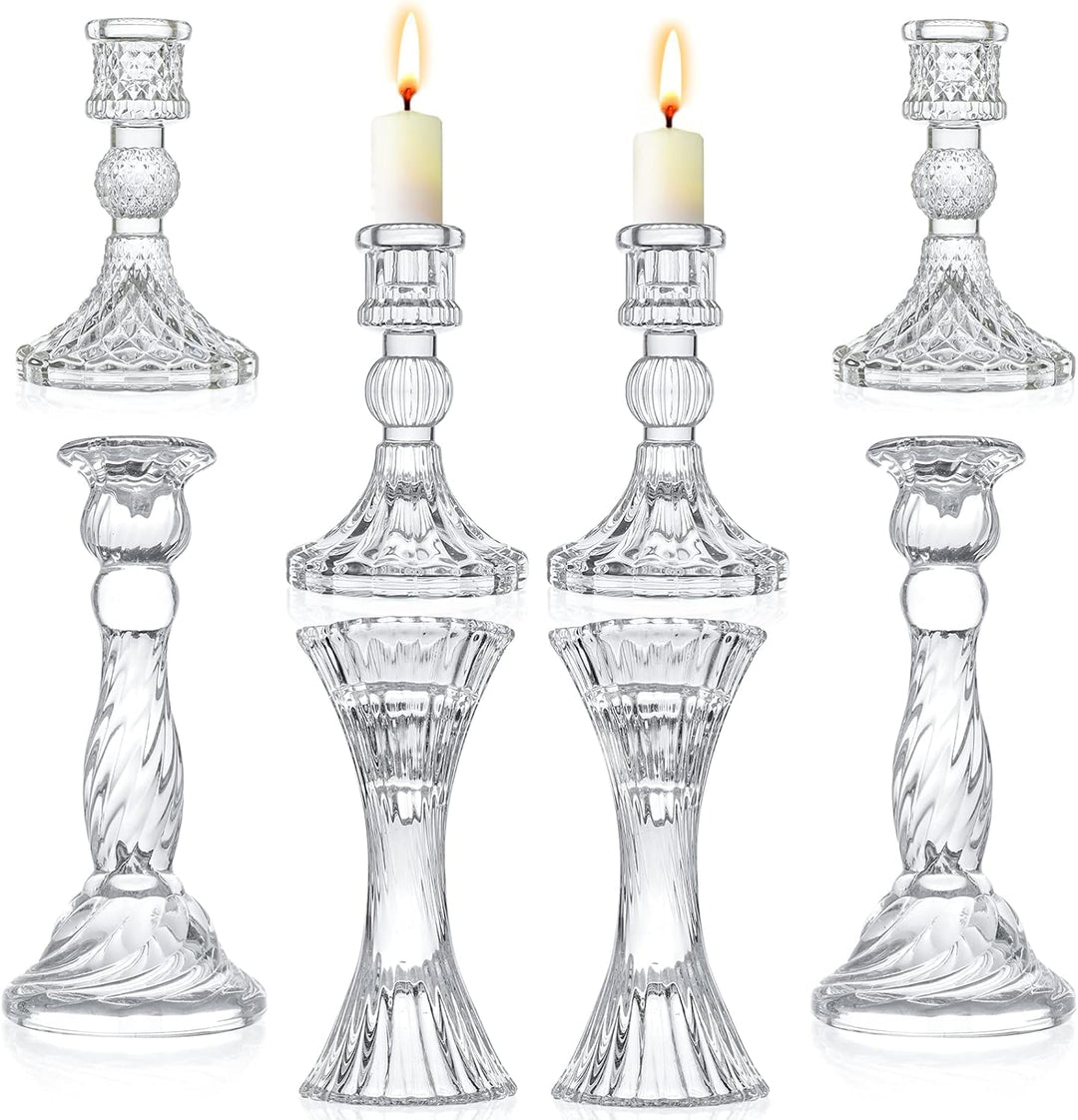 Kerzenhalter aus Glas – Set mit 8 transparenten Kerzenständern, Kristallkerzen, für alle formellen V