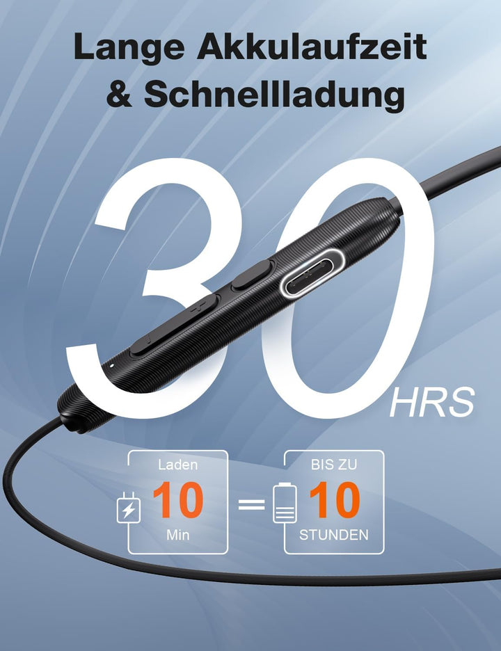 Rythflo Bluetooth Kopfhörer, 30 Std. Akkulaufzeit, In-Ear Kopfhörer – IPX7 Wasserdicht, Nackenbügel