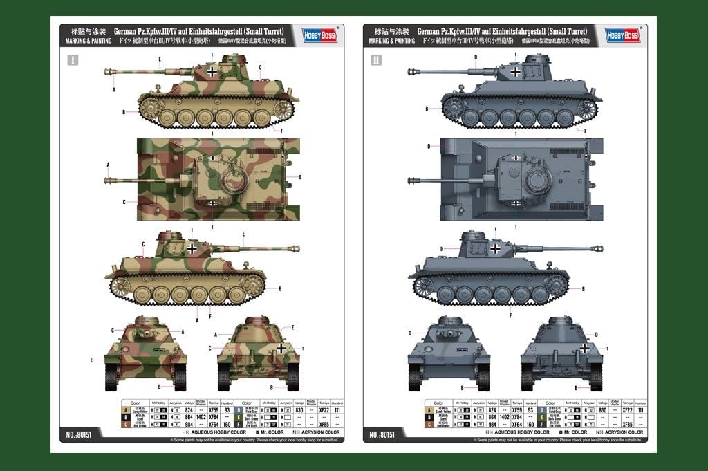 Hobbyboss 80151 1/35 Pz.Kpfw. III/IV auf Einheitsfahrgestell Modellbausatz, Mehrfarbig