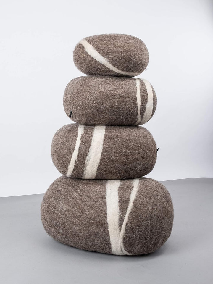 Alwin - Filz Kieselstein, Meditationskissen, Yogakissen, Dekokissen, Pouf, hellbraun rund - Grösse S
