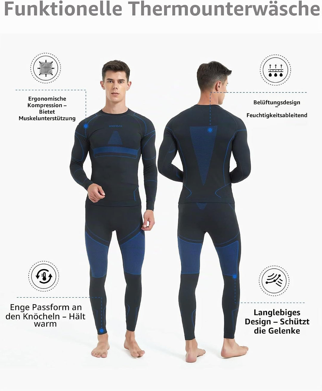 NOOYME Thermounterwäsche Herren Atmungsaktiv Thermoaktiv Funktionswäsche Herren Funktionsunterwäsche