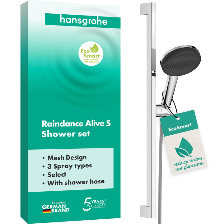 hansgrohe Raindance Alive Select S - Duschset mit Duschkopf wassersparend (EcoSmart, 3 Strahlarten i