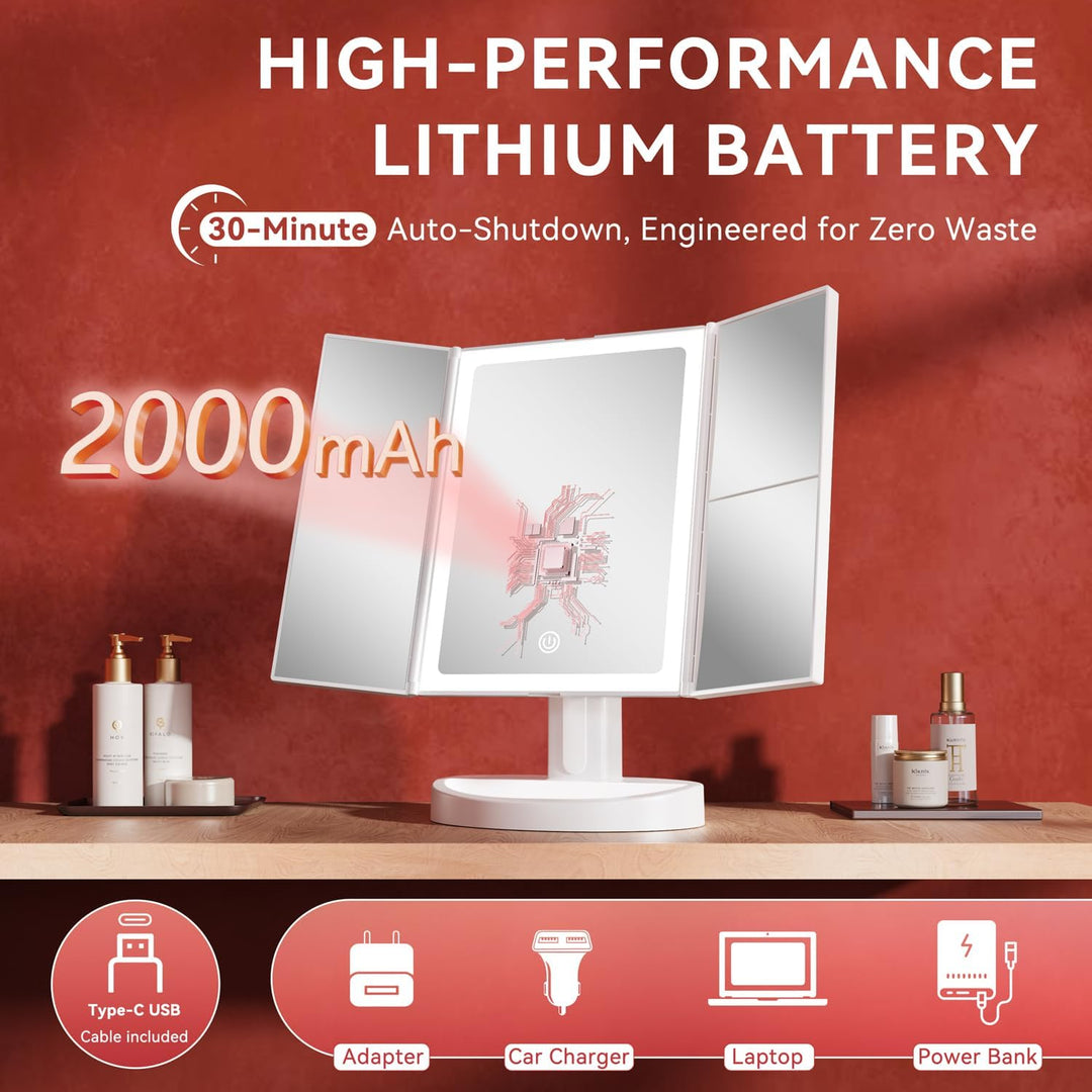 Auxmir Schminkspiegel mit Beleuchtung 10X/5X/1X Vergrösserung, 2000mAh USB Aufladbar Kosmetikspiegel