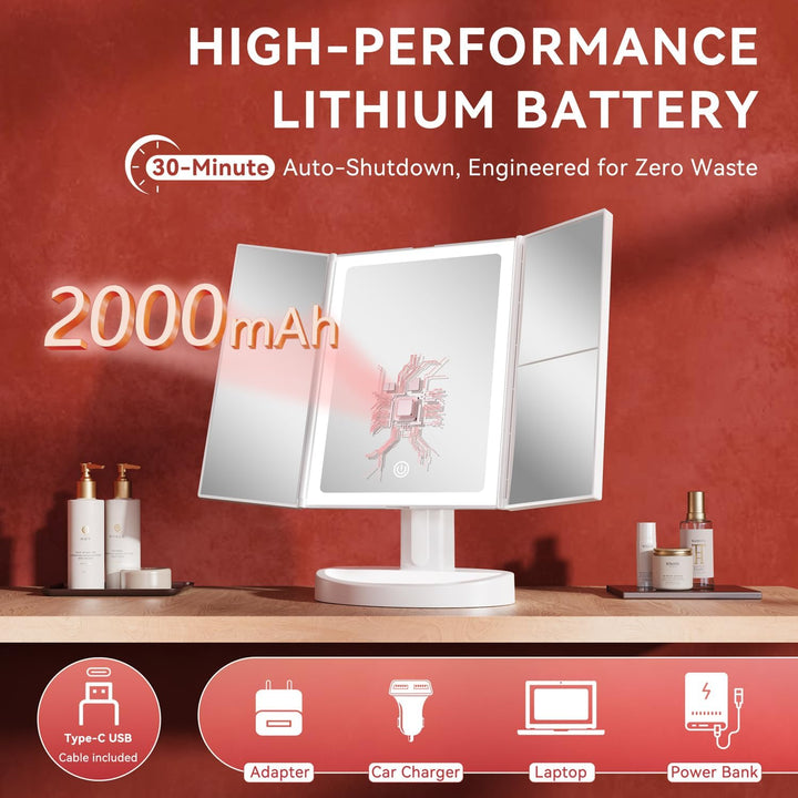Auxmir Schminkspiegel mit Beleuchtung 10X/5X/1X Vergrösserung, 2000mAh USB Aufladbar Kosmetikspiegel