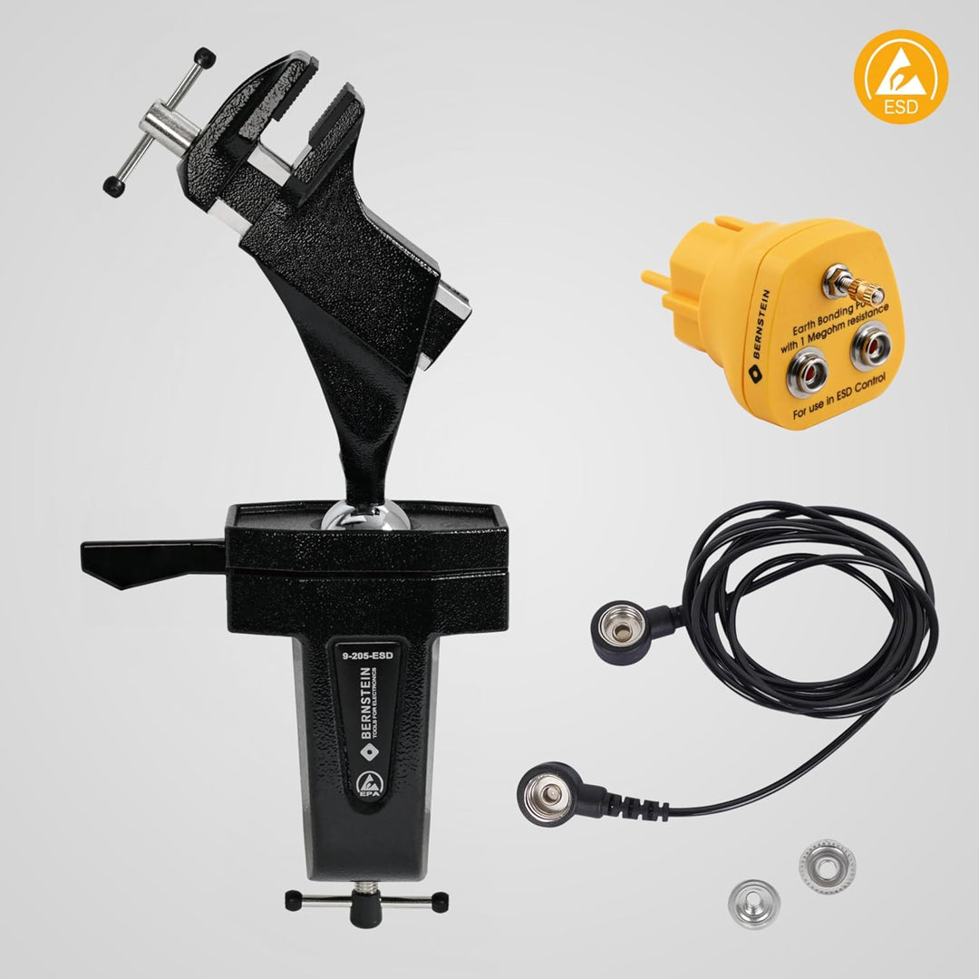 BERNSTEIN ESD Set Kugelgelenk-Schraubstock Drehbar 360° | Neigungswinkel +/- 45° | Zum Anklemmen | A
