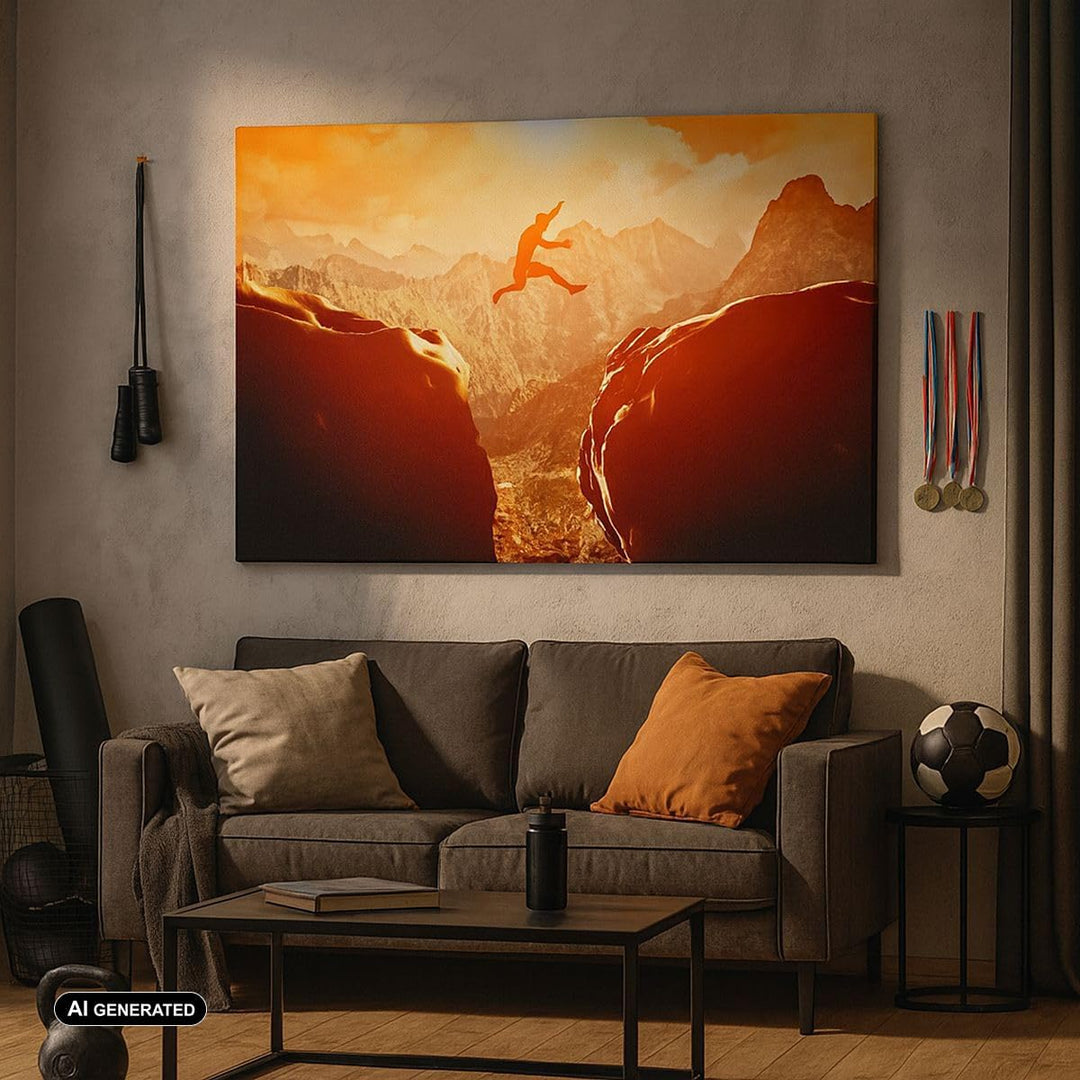 Bilder auf Leinwand 100x70cm Leinwandbild mit Rahmen Mann Berg Freiheit Gross Wanddeko Bild Schlafzi