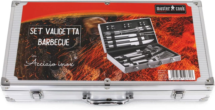 Mastercook – Professionelles Grillzubehör-Set aus Stahl mit Koffer, Zubehör-Set Bbq mit Zange, Gabel