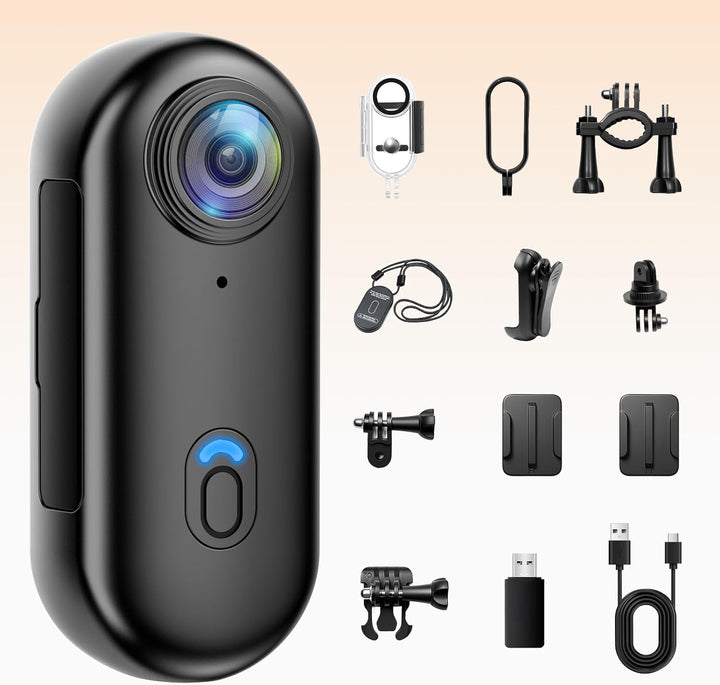 4K WiFi Actioncam Sportkamera 30M Wasserdicht, 38g Ultra-Leicht, 360° Drehbar, Mini Action Camera fü