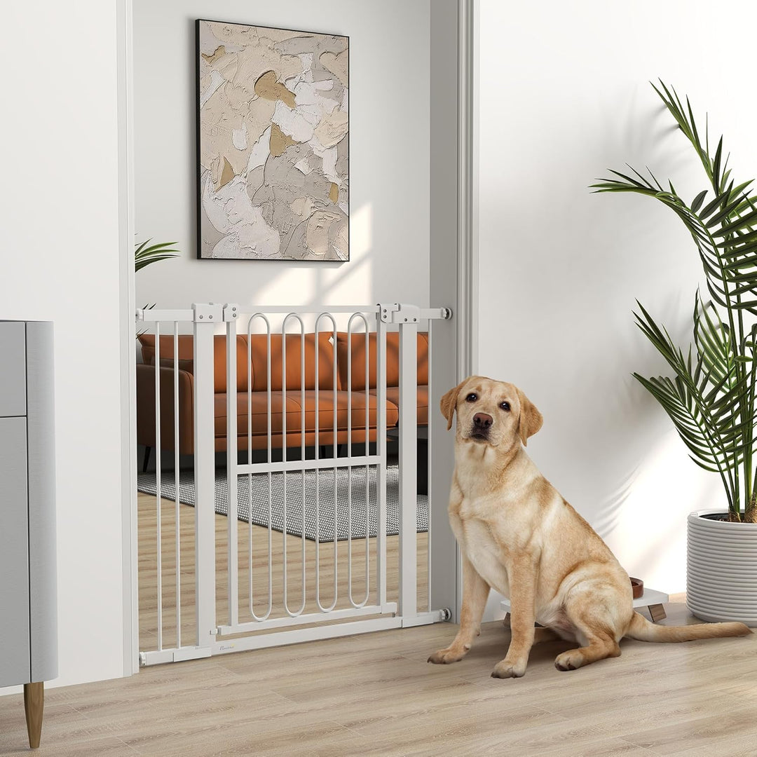 PawHut Treppenschutzgitter 94cm Türschutzgitter Absperrgitter ohne Bohren 76-104 cm Schutzgitter aus