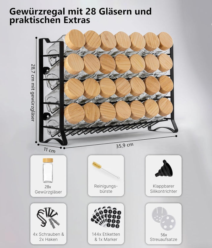 Deco haus® Gewürzregal Stehend & Wand [MIT GEWÜRZDOSEN & ETIKETTEN] - Gewürz Organizer - Gewürzregal