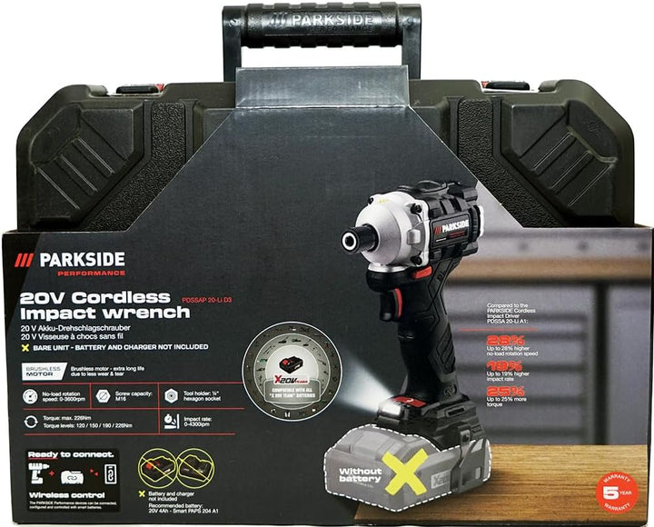 HEADNMORE® Bundle - PARKSIDE PERFORMANCE® 20V - 1/4" Akku Drehschlagschrauber PDSSAP 20 + Schlüssela