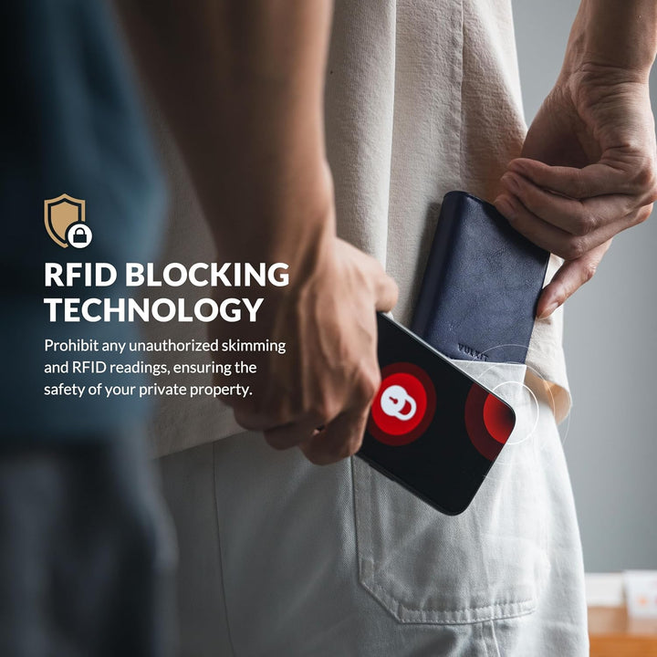 VULKIT Kreditkartenetui RFID-blockierende Pop-Up-Kartentasche aus Echtem Leder mit Geldscheinfach, A